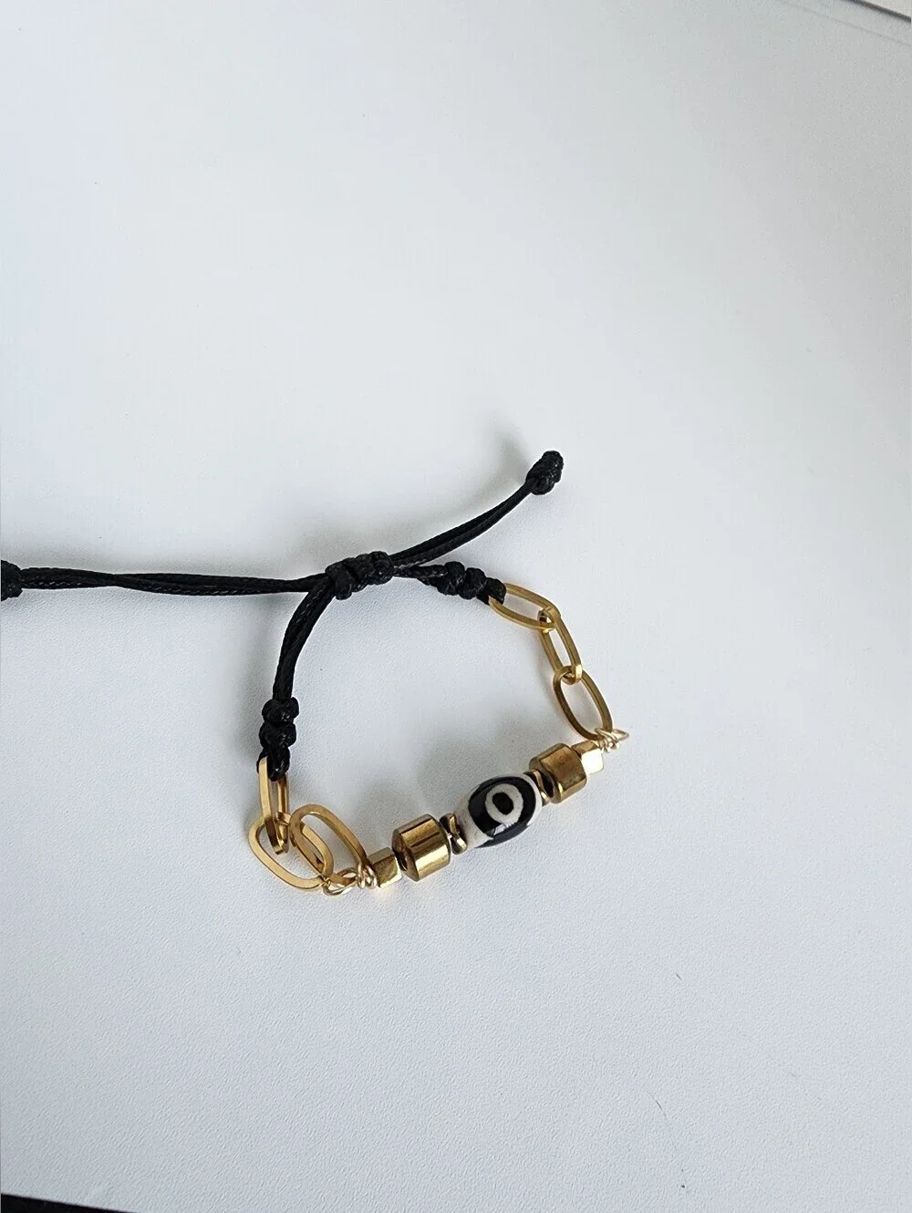 Evil Eye Bracelet Gold Tone Black Cord Adjustable Protection Bracelet